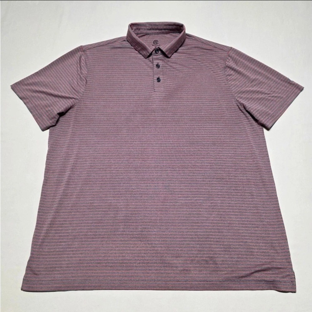 Champion Men XL Red&Grey Striped Polo Shirt ShortSleeve Stretch Pullover Reg Fit